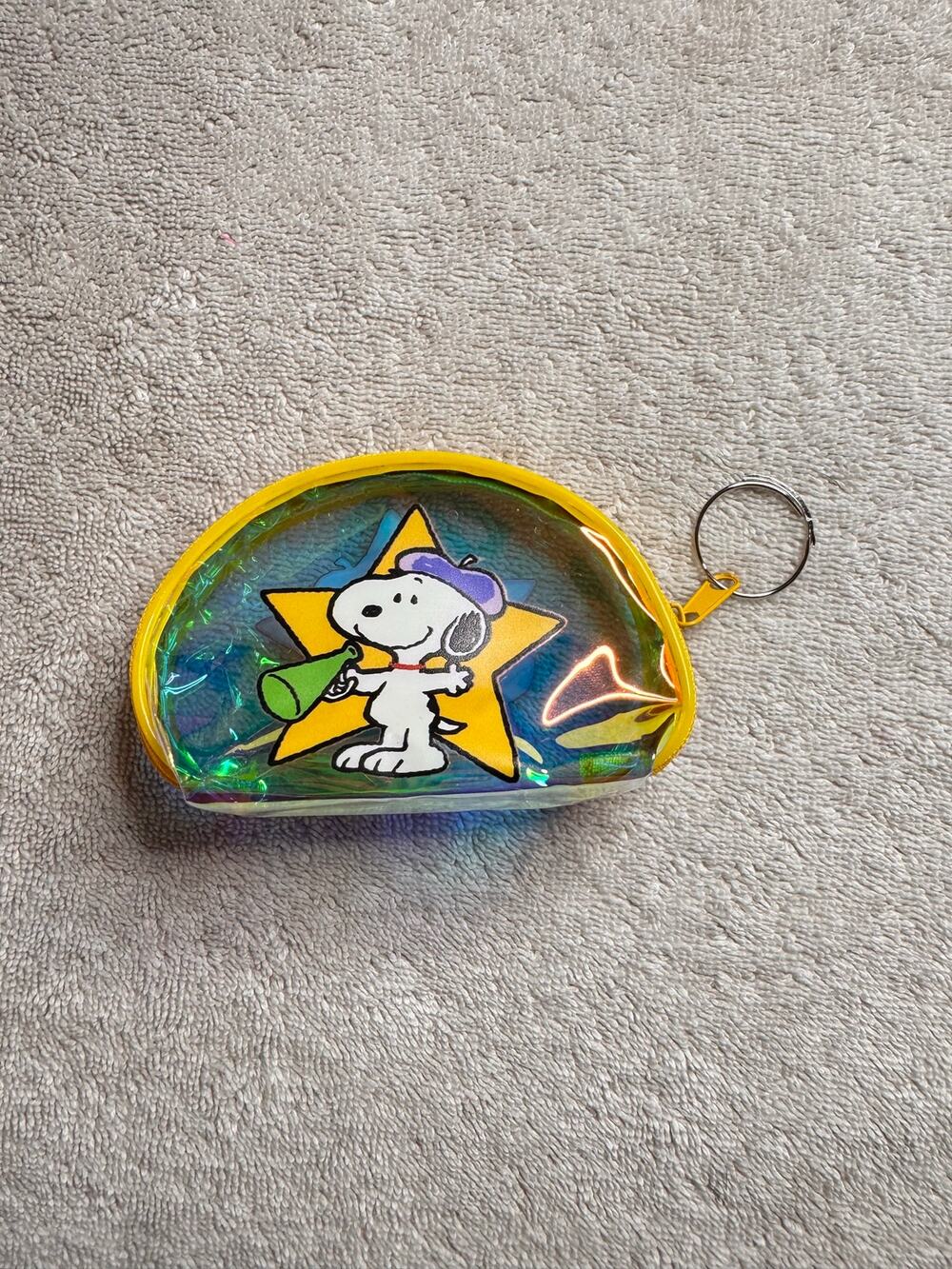 Snoopy peanuts super star iridescent yellow coin purse zipper keychain